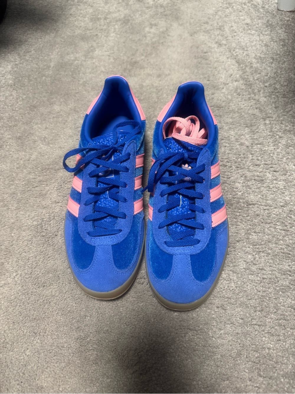 adidas Women’s Blue Suede Sneakers with Pink Stripes